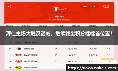 拜仁主场大胜汉诺威，继续稳坐积分榜榜首位置！
